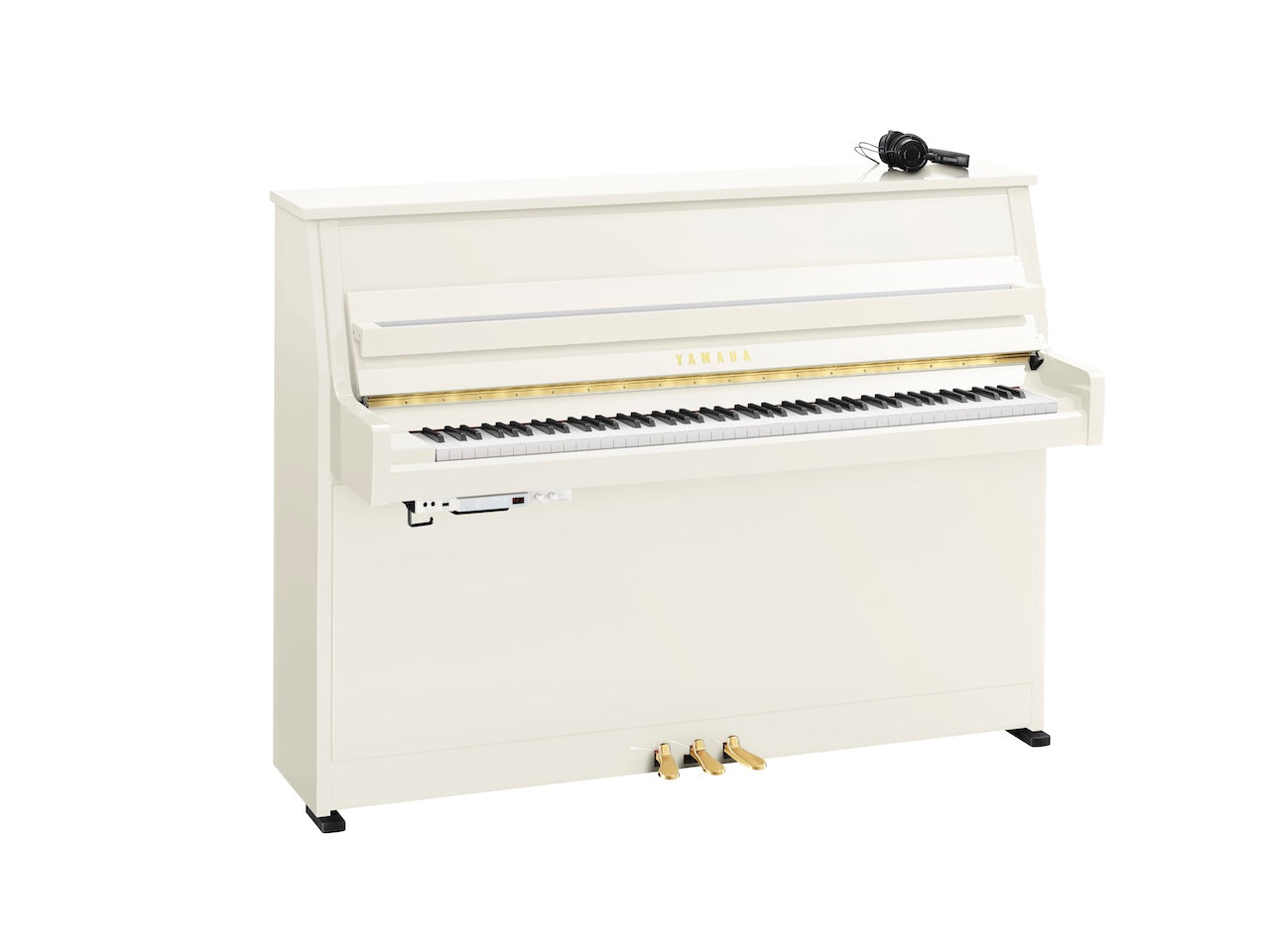 Yamaha B10 SC3 Silent Upright Piano in Polished White with Brass Fittings