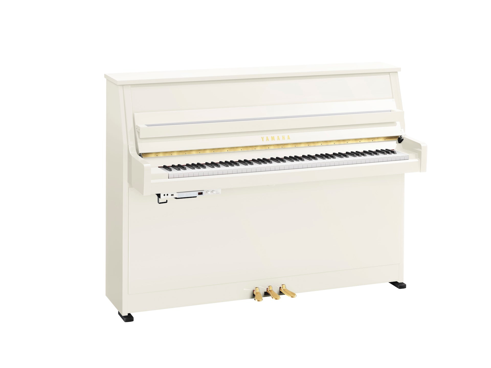 Yamaha B10 TC3 TransAcoustic Upright Piano in Polished White with Brass Fittings