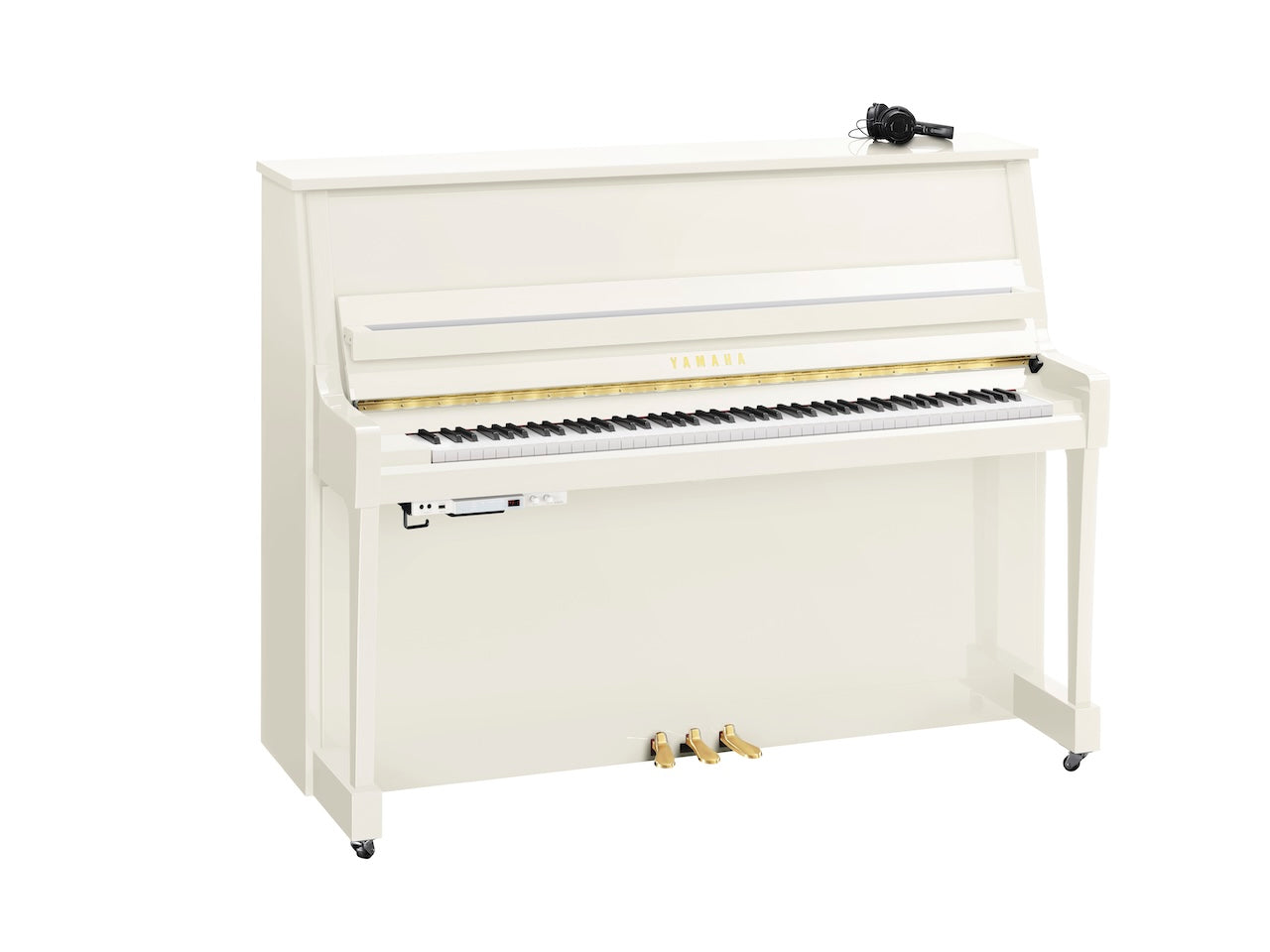 Yamaha B20 SC3 Silent Upright Piano in Polished White with Brass Fittings