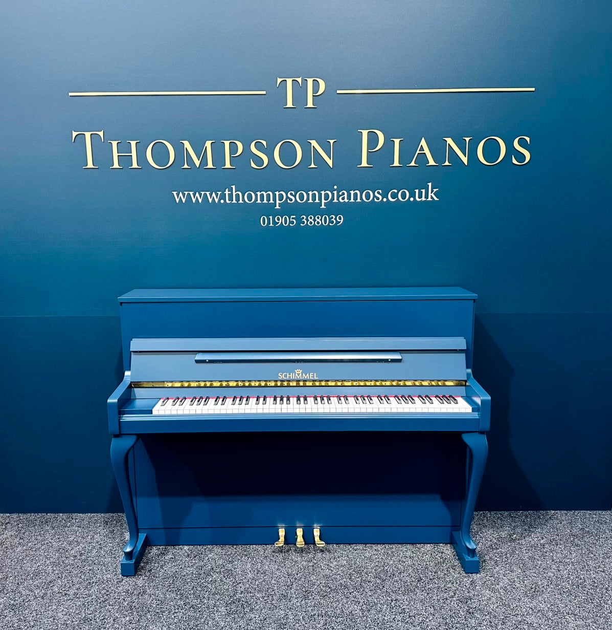Schimmel Upright Piano (Stiffkey Blue) | Thompson Pianos