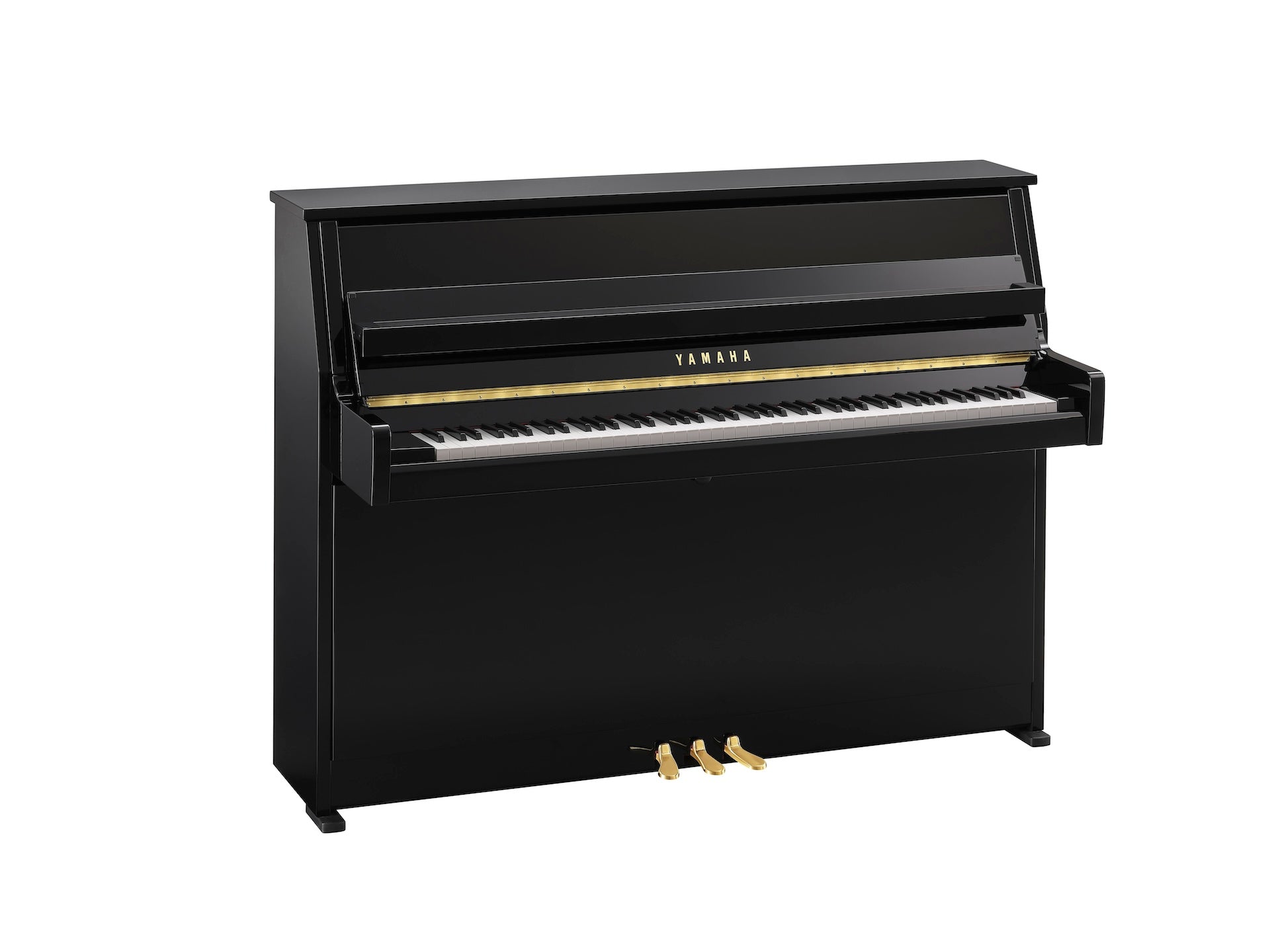 Yamaha B10 Upright Piano in Polished Ebony with brass fittings