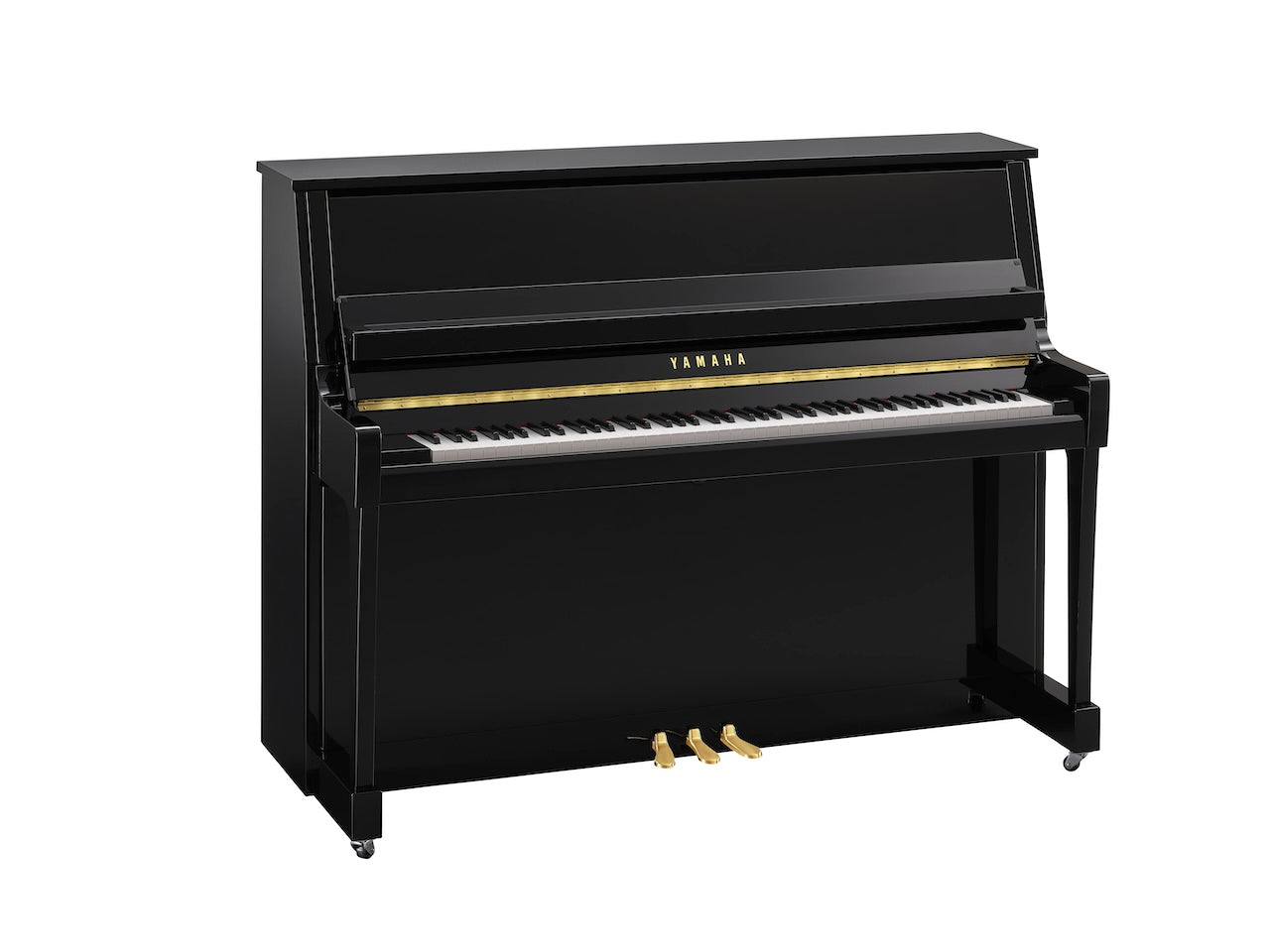 Yamaha B20 Upright Piano in Polished Ebony with Brass Fittings