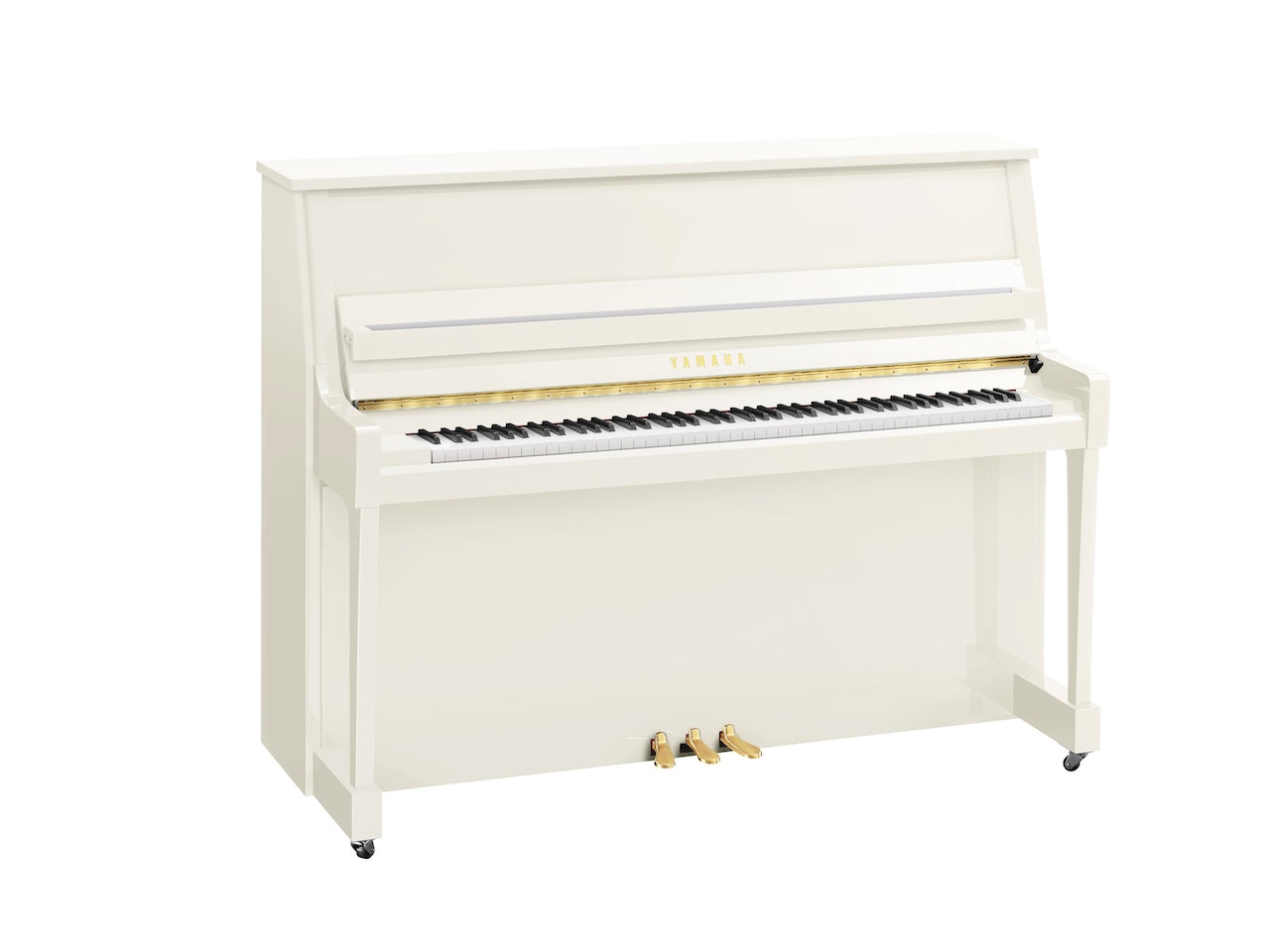 Yamaha B20 Upright Piano in Polished White with Brass Fittings