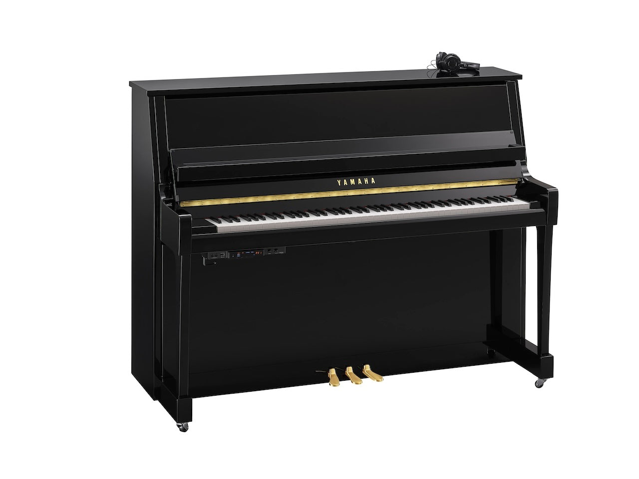 Yamaha B20 SC3 Silent Upright Piano in Polished Ebony with Brass Fittings