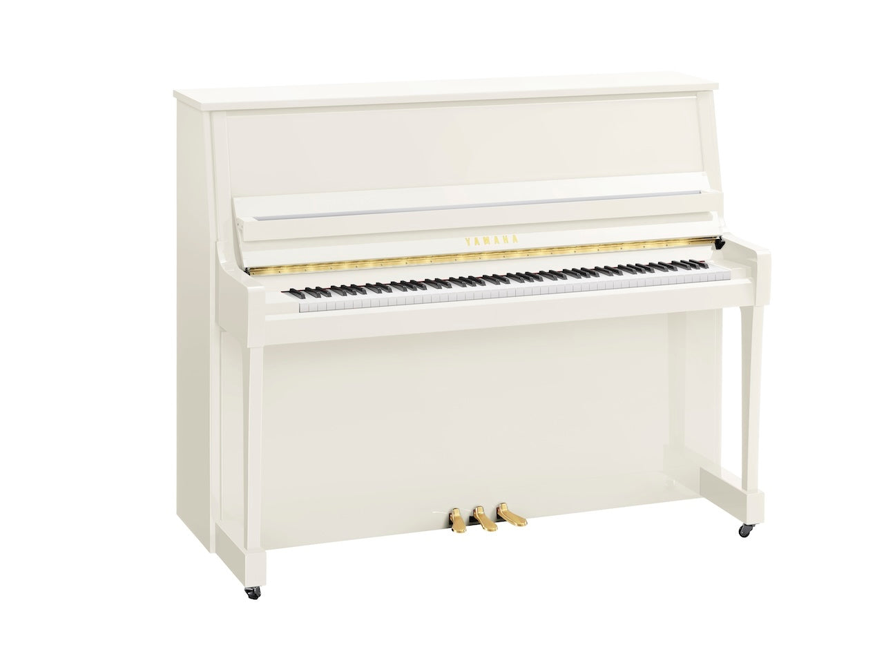 Yamaha B30 Upright Piano in Polished White with Brass Fittings